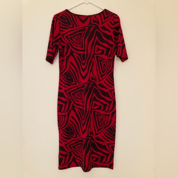 LuLaRoe Julia Dress — Red/Black Tribal Print, size S. - Picture 2 of 6